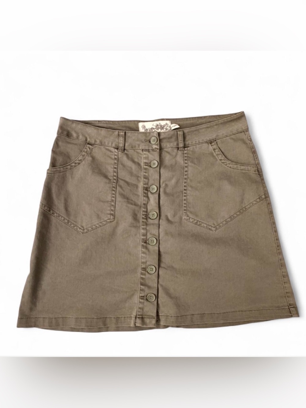 Aventura Olive Green Button-Front A-Line Skirt